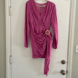 NWT WAYF Pink with Design Mini Dress Gathers on one Side | S